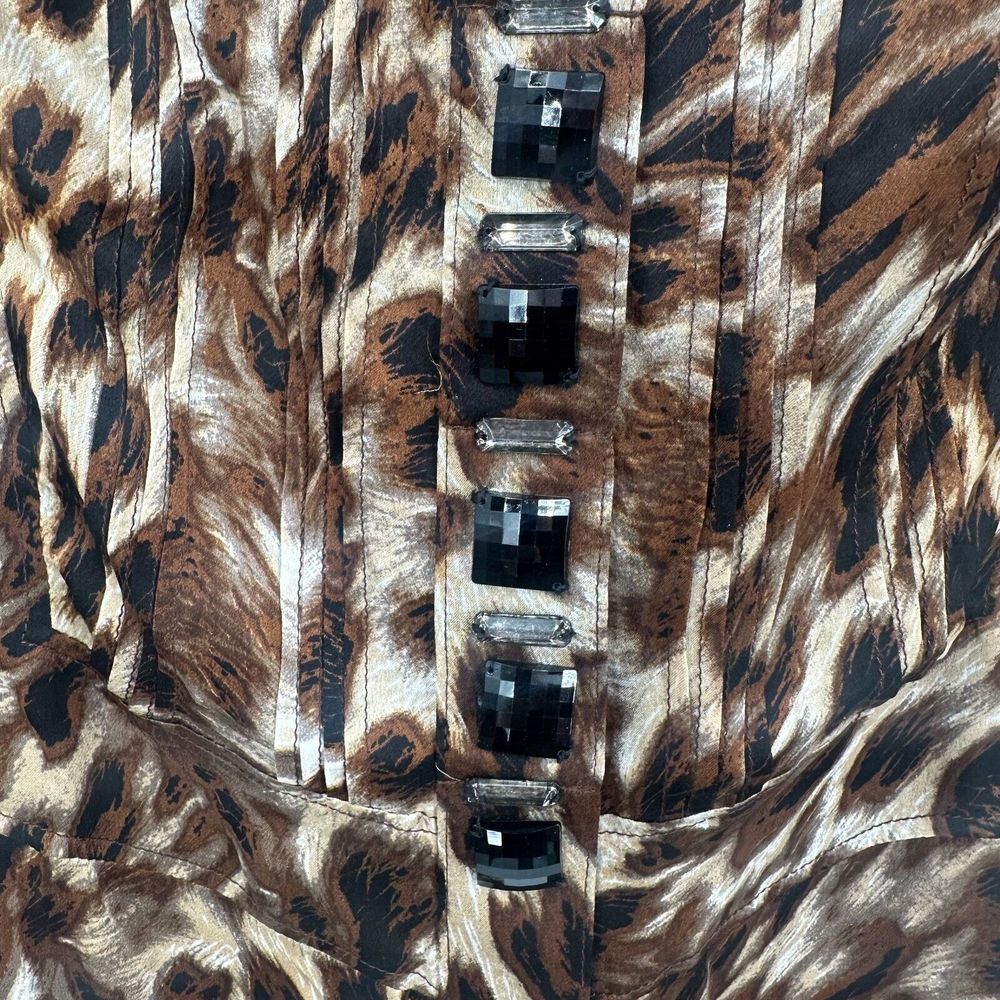 Alberto Makali Tunic Top Womens M Multi Animal Print Sequin Placket Button Front - Picture 4 of 9